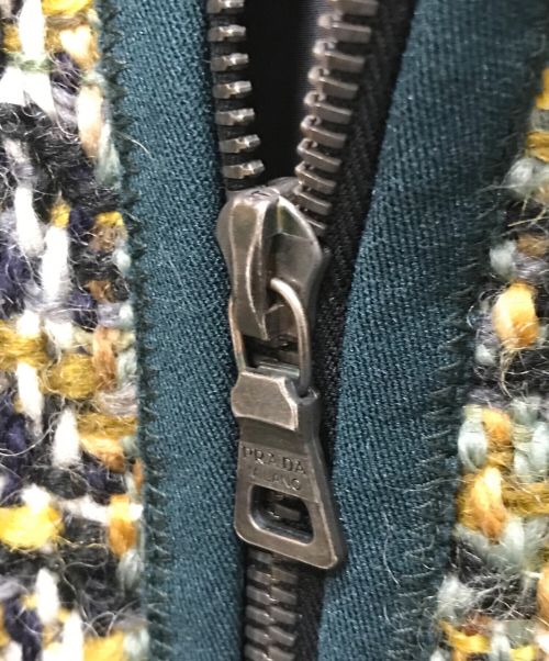 PRADA（プラダ）PRADA (プラダ) ツイードコート グリーン×イエロー サイズ:記載なしの古着・服飾アイテム