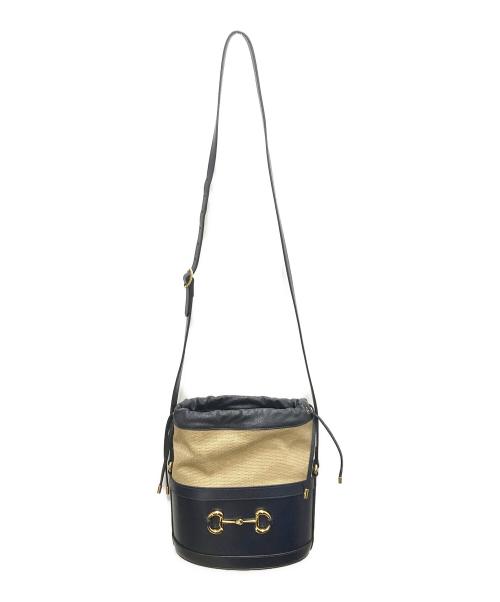 GUCCI（グッチ）GUCCI (グッチ) ホースビット1955 バケットバッグ ベージュ×ネイビーの古着・服飾アイテム