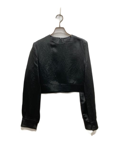 08sircus（ゼロエイトサーカス）08sircus (ゼロエイトサーカス) GLOSSY SATIN CAPE SLEEVE CROPPED TOP/グロッシィーサテンケープスリーブクロップドトップス ブラック サイズ:1の古着・服飾アイテム