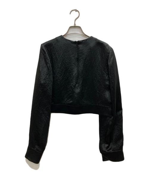 08sircus（ゼロエイトサーカス）08sircus (ゼロエイトサーカス) GLOSSY SATIN CAPE SLEEVE CROPPED TOP/グロッシィーサテンケープスリーブクロップドトップス ブラック サイズ:1の古着・服飾アイテム