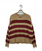 HUMAN WOMANヒューマンウーマン）の古着「オーガニックコットンランダムボーダープルオーバー」｜ベージュ