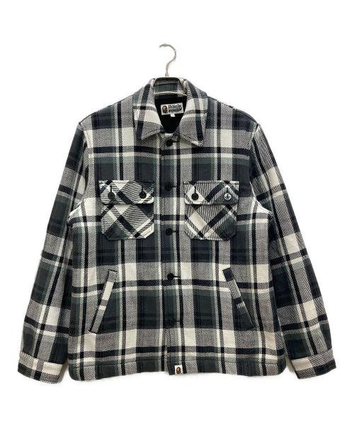 A BATHING APE（アベイシングエイプ）A BATHING APE (ア ベイシング エイプ) BAPE CHECK CPO JACKET/ベイプチェック CPOジャケット グレー×ホワイト サイズ:Lの古着・服飾アイテム