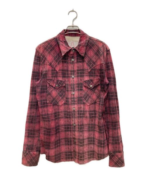 ISAMU KATAYAMA BACKLASH（イサムカタヤマ・バックラッシュ）ISAMU KATAYAMA BACKLASH (イサムカタヤマ・バックラッシュ) ピッグレザーチェックシャツ ピンク サイズ:4の古着・服飾アイテム