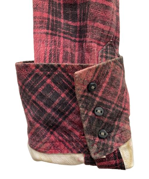 ISAMU KATAYAMA BACKLASH（イサムカタヤマ・バックラッシュ）ISAMU KATAYAMA BACKLASH (イサムカタヤマ・バックラッシュ) ピッグレザーチェックシャツ ピンク サイズ:4の古着・服飾アイテム