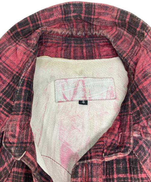 ISAMU KATAYAMA BACKLASH（イサムカタヤマ・バックラッシュ）ISAMU KATAYAMA BACKLASH (イサムカタヤマ・バックラッシュ) ピッグレザーチェックシャツ ピンク サイズ:4の古着・服飾アイテム
