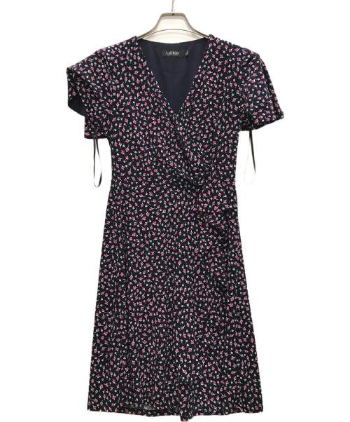 LAUREN RALPH LAUREN（ローレンラルフローレン）LAUREN RALPH LAUREN (ローレンラルフローレン) フラワープリントブラウスワンピース ピンク×ネイビーの古着・服飾アイテム