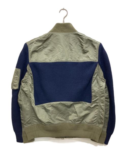 sacai（サカイ）sacai (サカイ) NYLON TWILL KNIT BLOUSON/ナイロンツイルニットブルゾン カーキ×ネイビー サイズ:2の古着・服飾アイテム
