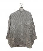 23区ニジュウサンク）の古着「LIBECO バンドカラービッグシルエットシャツ/リベコ」｜グレー×ホワイト