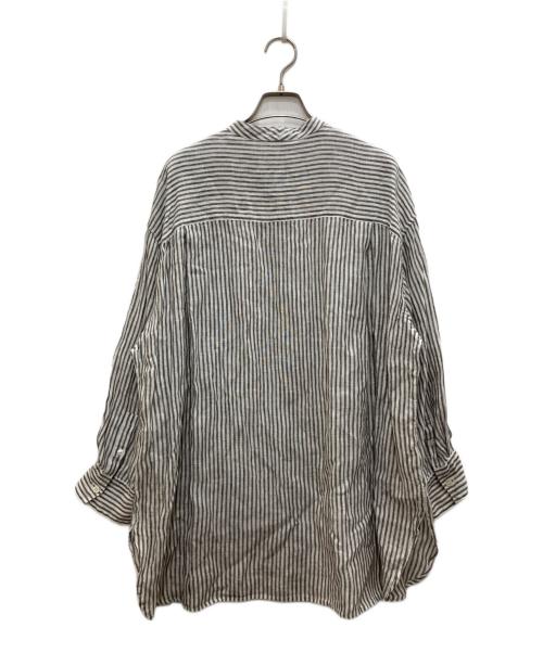 23区（ニジュウサンク）23区 (ニジュウサンク) LIBECO バンドカラービッグシルエットシャツ/リベコ グレー×ホワイト サイズ:44の古着・服飾アイテム