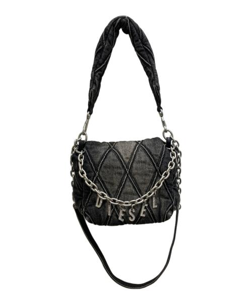 DIESEL（ディーゼル）DIESEL (ディーゼル) ロゴチャーム付きデニムキルティングショルダーバッグ グレーの古着・服飾アイテム