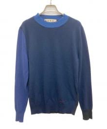 MARNI（マルニ）の古着「クレイジーパターン ミニロゴ刺繍 ニット」｜ネイビー×ブルー