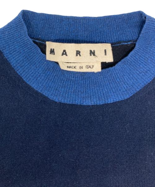 MARNI（マルニ）MARNI (マルニ) クレイジーパターン ミニロゴ刺繍 ニット ネイビー×ブルー サイズ:46の古着・服飾アイテム
