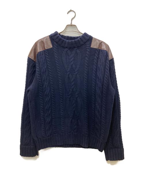 ICE&TECHNO（アイスアンドテクノ）ICE&TECHNO (アイスアンドテクノ) LEATHER PATCHED COMBAT KNIT/レザー パッチド コンバット ニット ネイビー サイズ:Lの古着・服飾アイテム