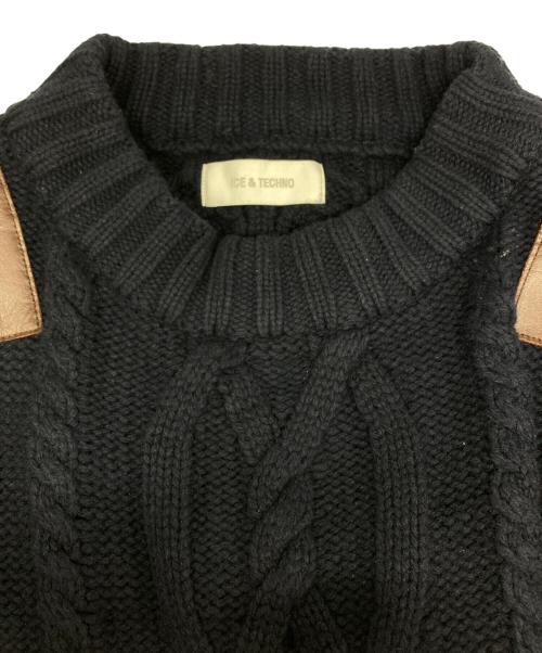ICE&TECHNO（アイスアンドテクノ）ICE&TECHNO (アイスアンドテクノ) LEATHER PATCHED COMBAT KNIT/レザー パッチド コンバット ニット ネイビー サイズ:Lの古着・服飾アイテム