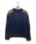 ICE&TECHNO（アイスアンドテクノ）の古着「LEATHER PATCHED COMBAT KNIT/レザー パッチド コンバット ニット」｜ネイビー