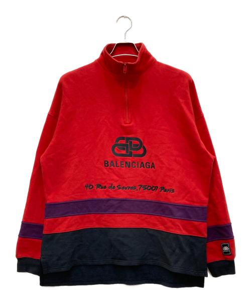 BALENCIAGA（バレンシアガ）BALENCIAGA (バレンシアガ) ロゴハーフジップスウェット レッド×ブラック サイズ:Sの古着・服飾アイテム