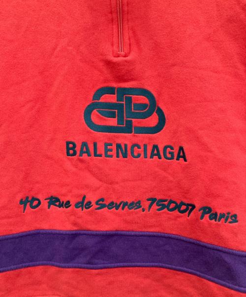 BALENCIAGA（バレンシアガ）BALENCIAGA (バレンシアガ) ロゴハーフジップスウェット レッド×ブラック サイズ:Sの古着・服飾アイテム