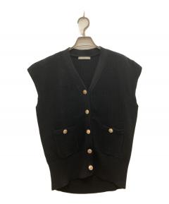 中古・古着通販】yori (ヨリ) ダブルクロスフリルジレ ブラック サイズ