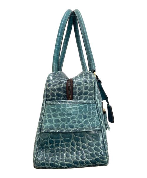 J&M DAVIDSON（ジェイ＆エム デヴィッドソン）J&M DAVIDSON (ジェイ＆エム デヴィッドソン) クロコ型押しハンドバッグ ブルーの古着・服飾アイテム