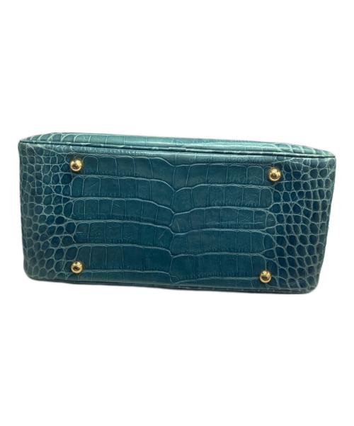 J&M DAVIDSON（ジェイ＆エム デヴィッドソン）J&M DAVIDSON (ジェイ＆エム デヴィッドソン) クロコ型押しハンドバッグ ブルーの古着・服飾アイテム