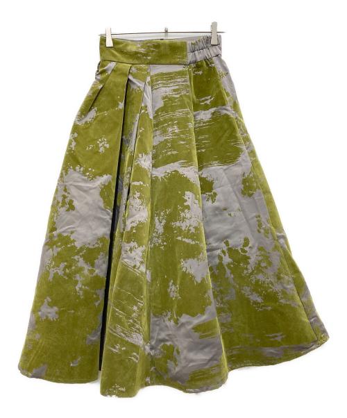 FRAY ID（フレイ アイディー）FRAY ID (フレイ アイディー) シャンブレーフロッキースカート グリーンの古着・服飾アイテム