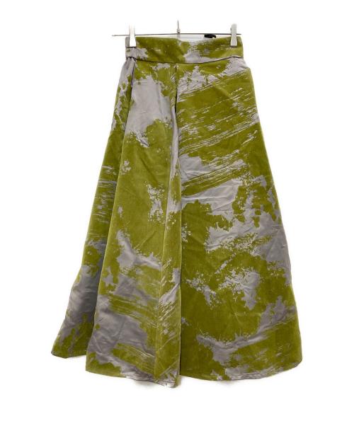 FRAY ID（フレイ アイディー）FRAY ID (フレイ アイディー) シャンブレーフロッキースカート グリーンの古着・服飾アイテム