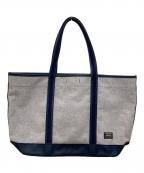 PORTERポーター）の古着「BOYFRIEND TOTE CHAMBRAY（L）/ボーイフレンド トート シャンブレー」｜グレー×ネイビー