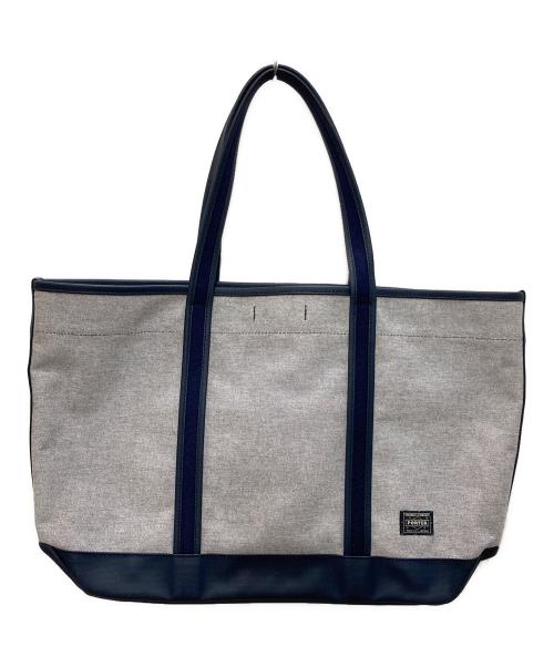 PORTER（ポーター）PORTER (ポーター) BOYFRIEND TOTE CHAMBRAY（L）/ボーイフレンド トート シャンブレー グレー×ネイビーの古着・服飾アイテム