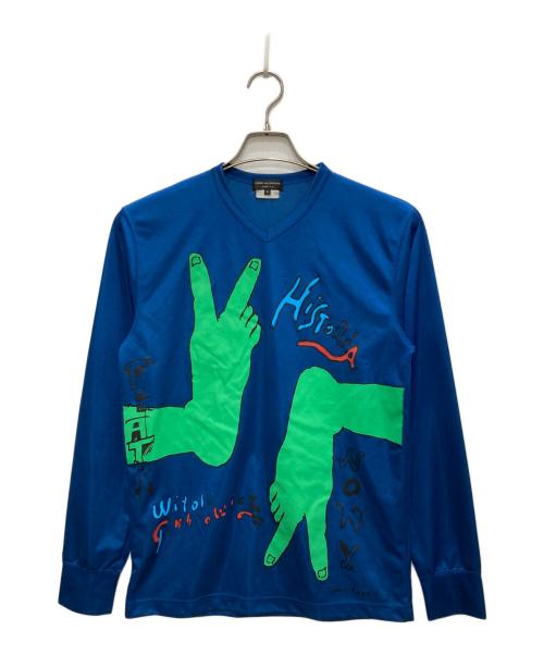COMME des GARCONS HOMME PLUS（コムデギャルソンオムプリュス）COMME des GARCONS HOMME PLUS (コムデギャルソンオムプリュス) プリントロングスリーブカットソー ブルー サイズ:Ｓ　の古着・服飾アイテム
