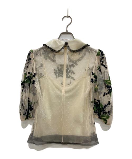 RED VALENTINO（レッドヴァレンティノ）RED VALENTINO (レッドヴァレンティノ) ドットすずらん刺繍チュールブラウス ベージュ サイズ:38の古着・服飾アイテム