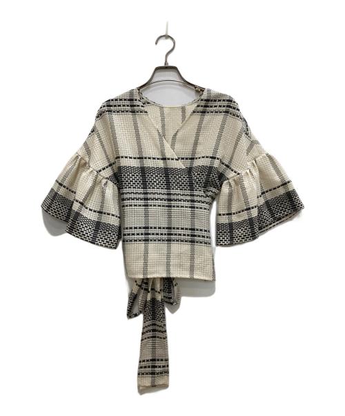 ELIN（エリン）ELIN (エリン) プレイドカシュクールトップス ベージュ サイズ:36の古着・服飾アイテム