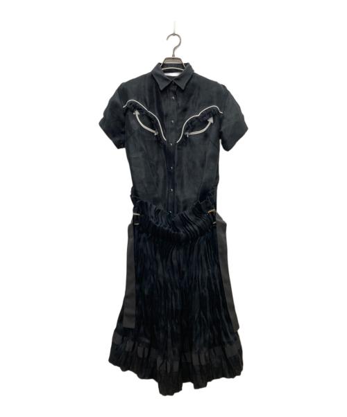 sacai（サカイ）sacai (サカイ) リネン混 ドッキング ウエスタン ワンピース ブラック サイズ:1の古着・服飾アイテム