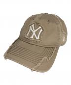 New Eraニューエラ）の古着「DISTRESSED 9TWENTY Cap NY Yankees/ディストレスト　9トゥエニー　キャップ　ＮＹヤンキース」｜ベージュ