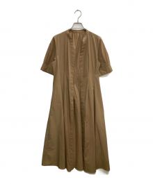 green label relaxing（グリーンレーベルリラクシング）の古着「ウエストフィット 5分袖 シャツ ワンピース」｜ベージュ