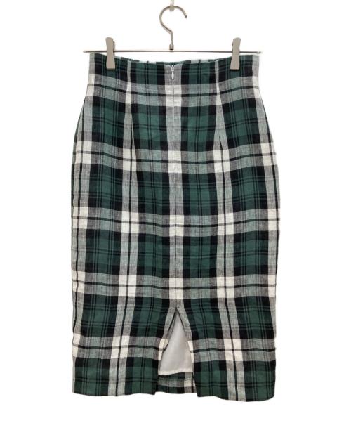 O'NEIL OF DUBLIN（オニールオブダブリン）O'NEIL OF DUBLIN (オニールオブダブリン) リネンチェックスカート グリーン×ホワイト サイズ:8の古着・服飾アイテム