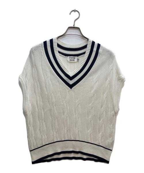 Traditional Weatherwear（トラディショナルウェザーウェア）Traditional Weatherwear (トラディショナルウェザーウェア) ケーブルチルデン  Vネック ニットベスト ホワイト サイズ:Ｓの古着・服飾アイテム