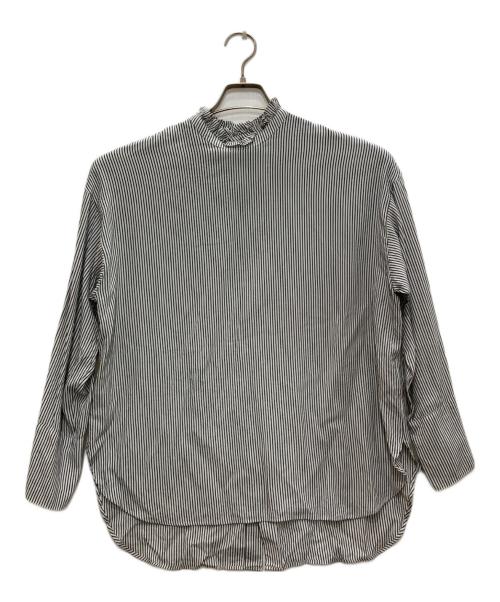 Spick and Span（スピック＆スパン）Spick and Span (スピックアンドスパン) フリルカラーストライプシャツ グレー サイズ:表記無の古着・服飾アイテム