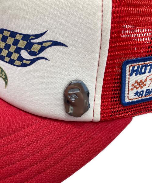 A BATHING APE（ア ベイシング エイプ）A BATHING APE (ア ベイシング エイプ) HOT WHEELS (ホットウィールズ) メッシュキャップ レッド×ホワイト サイズ:Fの古着・服飾アイテム
