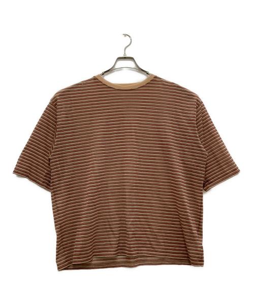 6(ROKU) BEAUTY&YOUTH（ロク ビューティーアンドユース）6(ROKU) BEAUTY&YOUTH (ロク ビューティーアンドユース) コットンナイロン シアー ボーダー Tシャツ ブラウン×ベージュ サイズ:6の古着・服飾アイテム