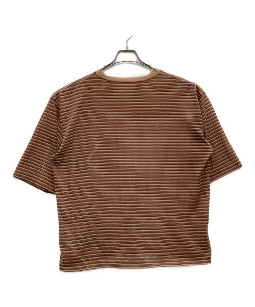 6(ROKU) BEAUTY&YOUTH（ロク ビューティーアンドユース）6(ROKU) BEAUTY&YOUTH (ロク ビューティーアンドユース) コットンナイロン シアー ボーダー Tシャツ ブラウン×ベージュ サイズ:6の古着・服飾アイテム