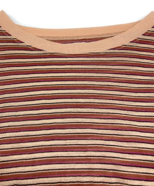 6(ROKU) BEAUTY&YOUTH（ロク ビューティーアンドユース）6(ROKU) BEAUTY&YOUTH (ロク ビューティーアンドユース) コットンナイロン シアー ボーダー Tシャツ ブラウン×ベージュ サイズ:6の古着・服飾アイテム