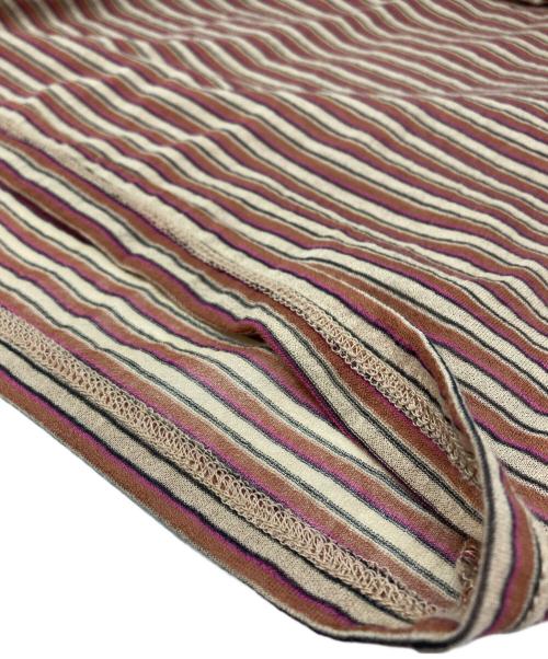 6(ROKU) BEAUTY&YOUTH（ロク ビューティーアンドユース）6(ROKU) BEAUTY&YOUTH (ロク ビューティーアンドユース) コットンナイロン シアー ボーダー Tシャツ ブラウン×ベージュ サイズ:6の古着・服飾アイテム