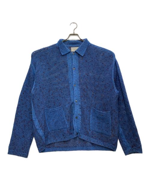 YOKE（ヨーク）YOKE (ヨーク) MESH KNITTED BUTTONED CARDIGAN/メッシュ　ニット　ボタン　カーディガン ブルー サイズ:３の古着・服飾アイテム