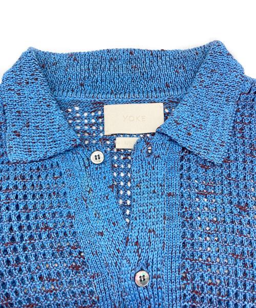 YOKE（ヨーク）YOKE (ヨーク) MESH KNITTED BUTTONED CARDIGAN/メッシュ　ニット　ボタン　カーディガン ブルー サイズ:３の古着・服飾アイテム