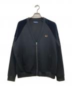 FRED PERRYフレッドペリー）の古着「VELOUR PANEL TRICOT CARDIGAN」｜ブラック