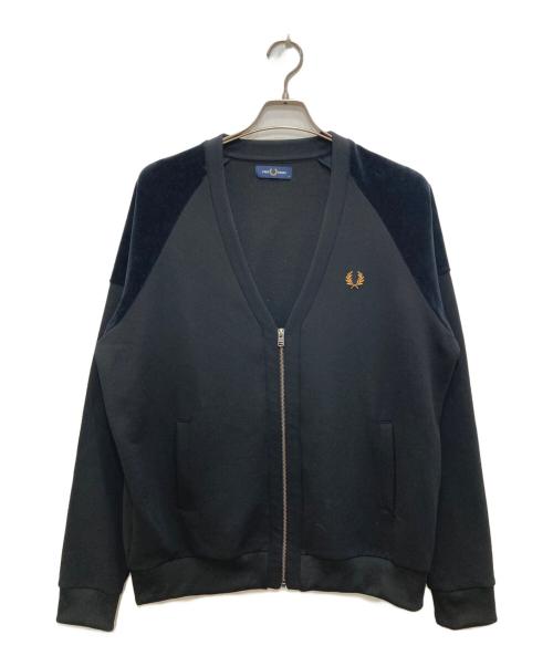 FRED PERRY（フレッドペリー）FRED PERRY (フレッドペリー) VELOUR PANEL TRICOT CARDIGAN ブラック サイズ:Ⅿの古着・服飾アイテム