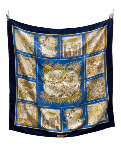 Salvatore Ferragamo（サルヴァトーレ フェラガモ）Salvatore Ferragamo (サルヴァトーレ フェラガモ) ヒョウ柄スカーフ ブルーの古着・服飾アイテム