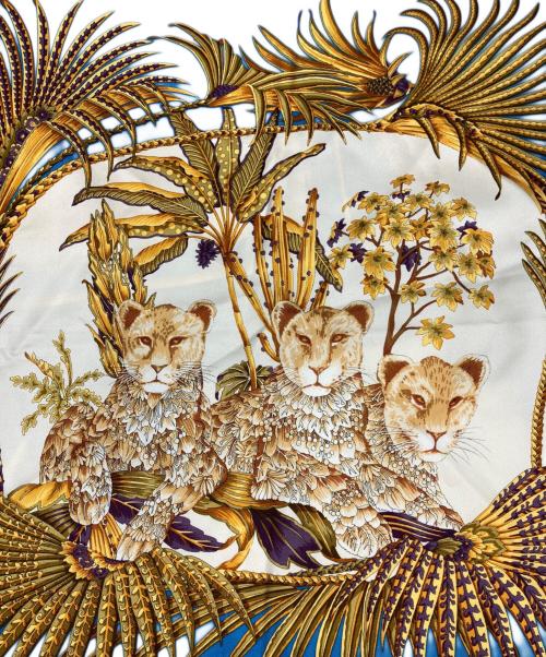 Salvatore Ferragamo（サルヴァトーレ フェラガモ）Salvatore Ferragamo (サルヴァトーレ フェラガモ) ヒョウ柄スカーフ ブルーの古着・服飾アイテム