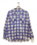 PHIGVEL MAKERS & Co.フィグベルマーカーズ）の古着「PRINT OMBRE OPEN CALLAR LS SHIRT/プリントオンブレオープンカラーLSシャツ」｜ブルー×ホワイト