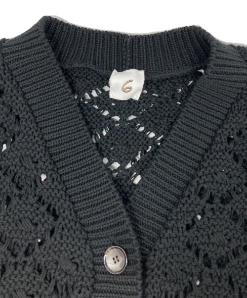 6(ROKU) BEAUTY&YOUTH（ロク ビューティーアンドユース）6(ROKU) BEAUTY&YOUTH (ロク ビューティーアンドユース) スカシ Vネック カーディガン ブラック サイズ:FREEの古着・服飾アイテム